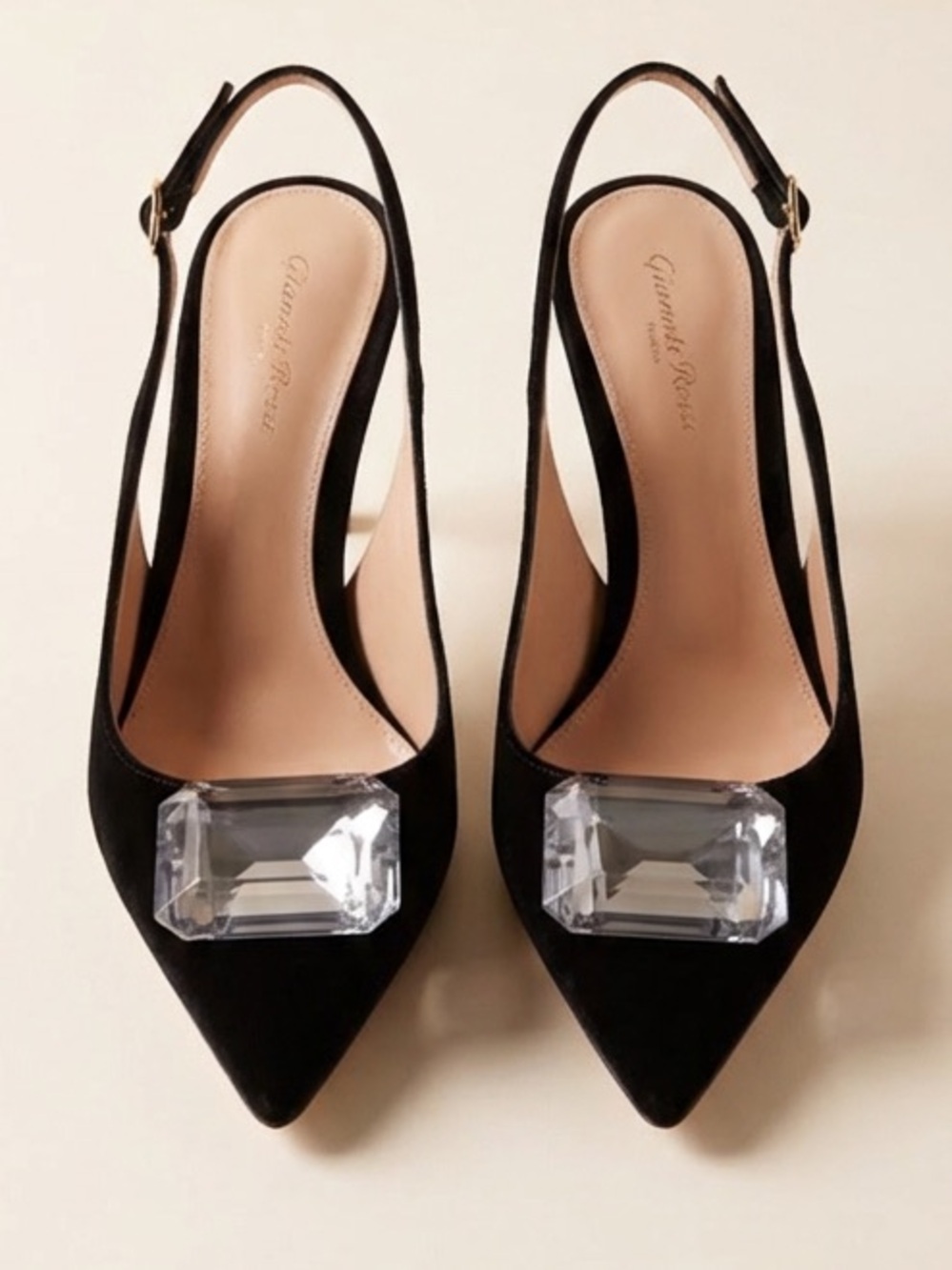 Gianvito Rossi Crystal Slingback Pumps Black EU 41.5 US 11 Heels Italy - Picture 5 of 15
